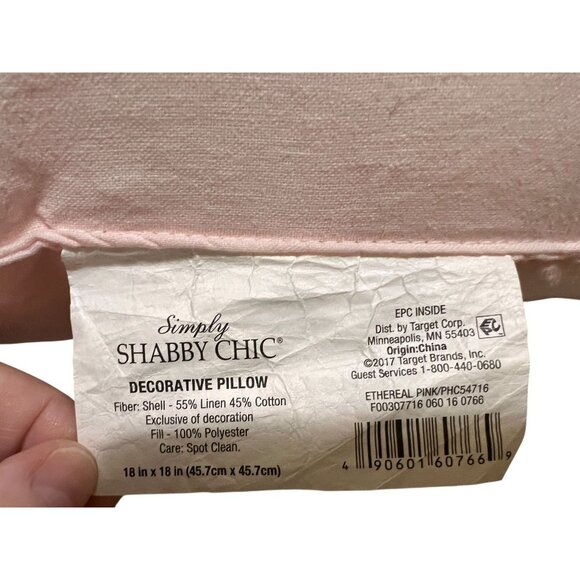 Simply Shabby Chic Decorative Pillow Set 18"x18" Pink Linen & Cotton - Picture 4 of 6